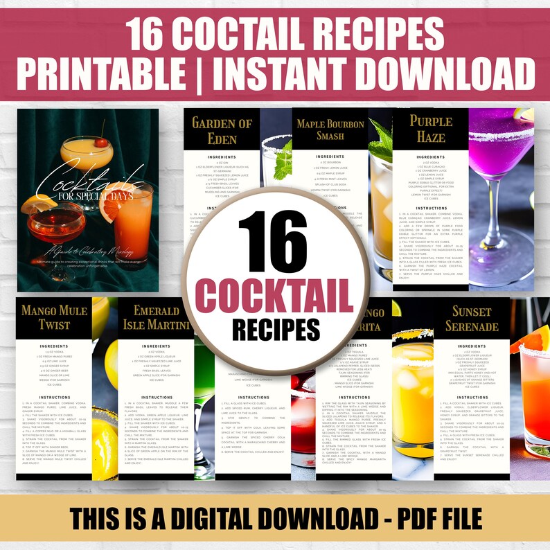 Printable Cocktail Recipes, Cocktail Recipe Book, Cocktail Printable