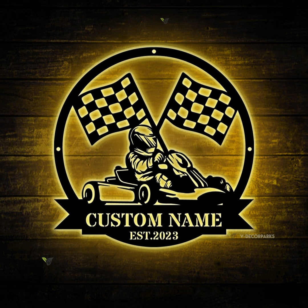 Custom Racing Flags Custom Racing Flag Go Kart Racing Metal Wall Art LED Lights - Etsy