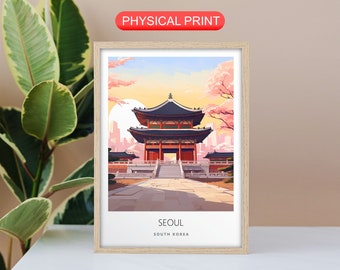 Seoul South Korea Travel Poster, Asia Vacation Wall Art, Colorful Retro Pastel, Physical Shipped Paper, Decor Gift, Gyeongbokgung Palace