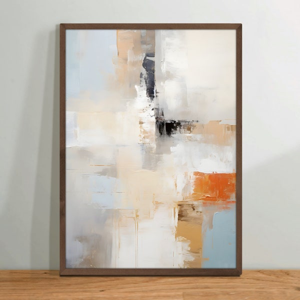 Abstract Art Oil Painting, Red Blue Gold Muted Pastel Colors, Geometric Canvas Wall Poster, Digital Printable Download, Modern Home Decor