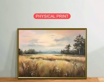 Nature Field Trees Oil Painting, Vintage Canvas Wall Art Poster Rustic, Physical Shipped Paper, Modern Home Decor Gift, Meadow Landscape