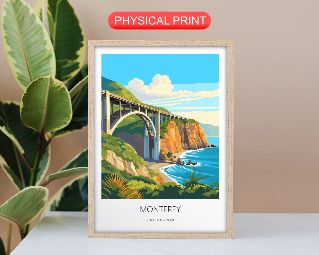 Monterey California Travel Poster, Vacation Wall Art, Colorful Pastel