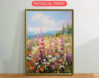 Wildflowers Meadow Field Oil Painting, Vintage Canvas Wall Art Poster, Physical Shipped Paper, Modern Decor, Colorful Nature Landscape