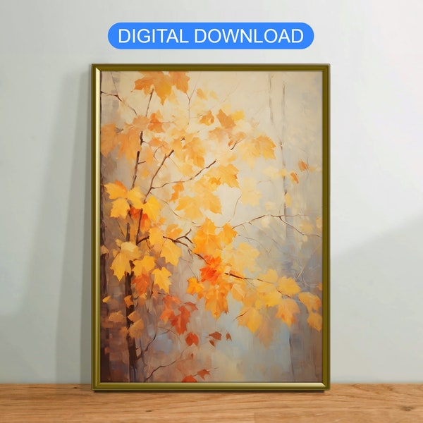 Autumn Foliage Oil Painting, Vintage Canvas Wall Art Poster, Digital Printable Download, Modern Home Decor Gift, Fall Tree Leaves Nature