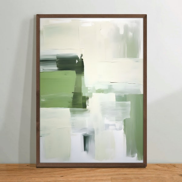 Abstract Art Oil Painting, Green Muted Neutral Colors, Geometric Canvas Wall Poster, Digital Printable Download, Modern Home Decor Gift