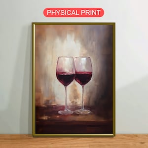 Red Wine Glasses Oil Painting, Vintage Canvas Wall Art Poster Rustic, Physical Shipped Paper, Modern Home Decor Gift Beverage Drinks Bar