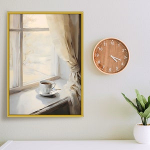 Coffee Mug by Window Oil Painting, Vintage Canvas Wall Art Poster Rustic, Digital Printable Download, Modern Home Decor Gift image 2