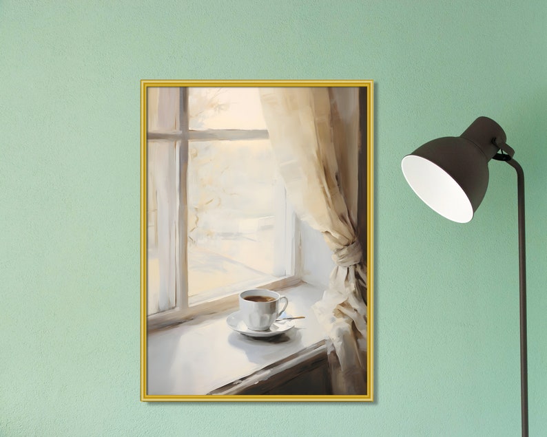 Coffee Mug by Window Oil Painting, Vintage Canvas Wall Art Poster Rustic, Digital Printable Download, Modern Home Decor Gift image 5