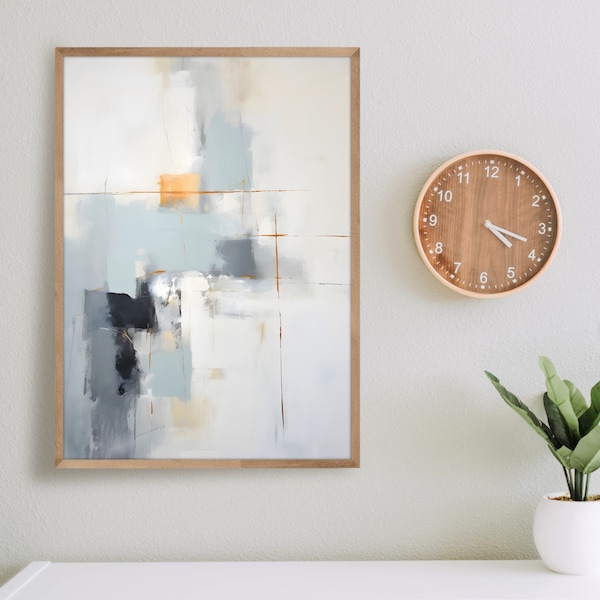 Abstract Art Oil Painting, Blue Gray Muted Neutral Pastel Colors, Geometric Canvas Wall Poster Digital Printable Download, Modern Home Decor