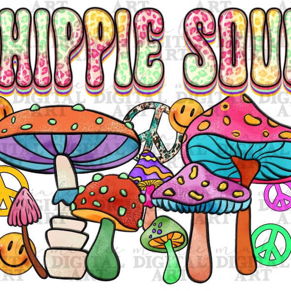 Hippie soul png sublimation design download, western hippie png, mushrooms png, hippie vibes png, sublimate designs download