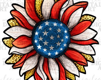 Patriotische Sonnenblume png Sublimation Design download, 4. Juli png, amerikanische Flagge png, Independent Day png, sublimieren designs download