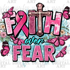 Glaube über Angst Krebs png Sublimation Design download, Brustkrebs png, Cancer Awareness png, sublimate designs download