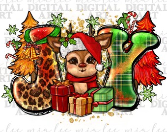Download del design per sublimazione di Joy Deer PNG, Felice Anno Nuovo png, Buon Natale png, Regali di Natale png, download di disegni sublimati