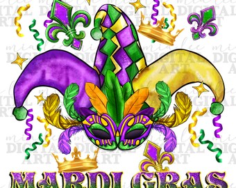 Mardi Gras mask and hat png sublimation design download, Happy Mardi Gras png, Mardi Gras Carnaval png, sublimate designs download