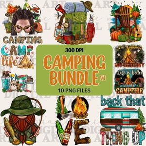 Camping bundle V1 png sublimation design download, camping life png, happy camper png, Camping png, sublimate designs download