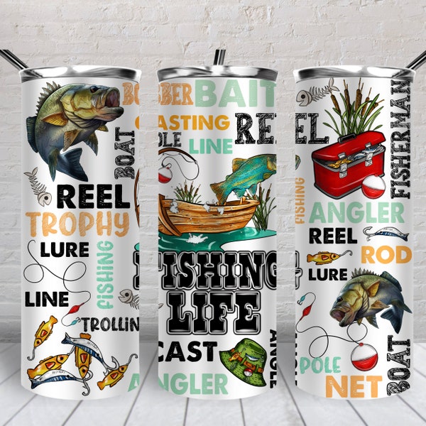 Fishing life 20 oz skinny tumbler png, Fishing tumbler wrap png, Fish 20 oz tumbler designs, tumbler png download