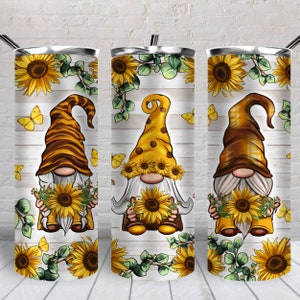 Gnomes and sunflowers 20 oz skinny tumbler png, gnomes tumbler wrap png, sunflowers 20 oz tumbler designs, tumbler png download