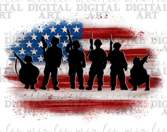 Amerikansk flagga och amerikanska soldater png sublimeringsdesign för nedladdning, 4 juli png, USA-flagga png, självständighetsdagen png, sublimerad nedladdning