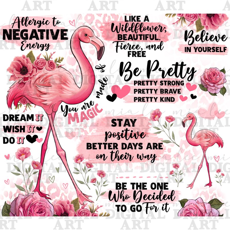 Flamingo positive affirmations 20 oz skinny tumbler png, tumbler wrap png, Flamingo 20 oz tumbler designs, tumbler png download image 2