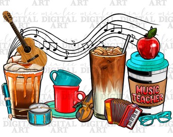 Music Teacher coffee cups png sublimation design download, Teacher's Day png, Teacher life png, back to school png, sublimate download