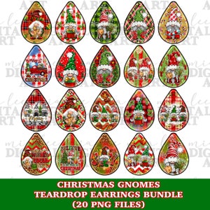 Christmas gnomes teardrop earrings bundle png, Christmas png, Merry Christmas png, cute gnomes png, sublimate designs download