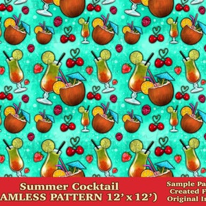 Summer cocktail seamless pattern digital paper, digital seamless pattern png, cocktail seamless pattern png, printable scrapbook paper