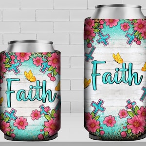 Faith with butterfly 12 oz slim and regular soft can cooler png, can cooler wrap png, Christian can cooler png, sublimate designs download