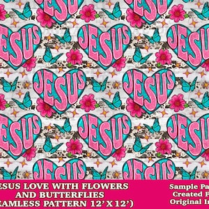 Jesus love with flowers seamless pattern digital paper, digital seamless pattern png, seamless pattern png, printable scrapbook paper