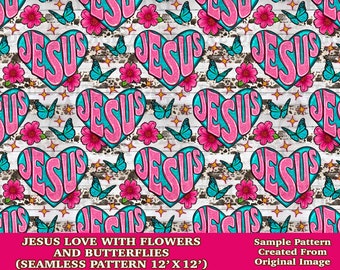 Jesus Liebe mit Blumen nahtloses Muster digitales Papier, digitales nahtloses Muster png, nahtloses Muster png, druckbares scrapbook Papier
