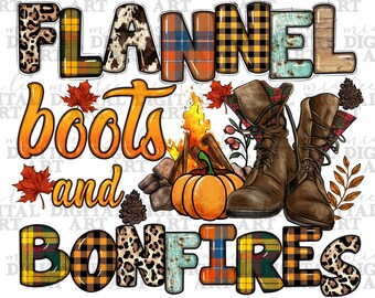 Flannel boots and bonfires png sublimation design download, Fall png, Autumn png, Fall pumpkin png, sublimate designs download