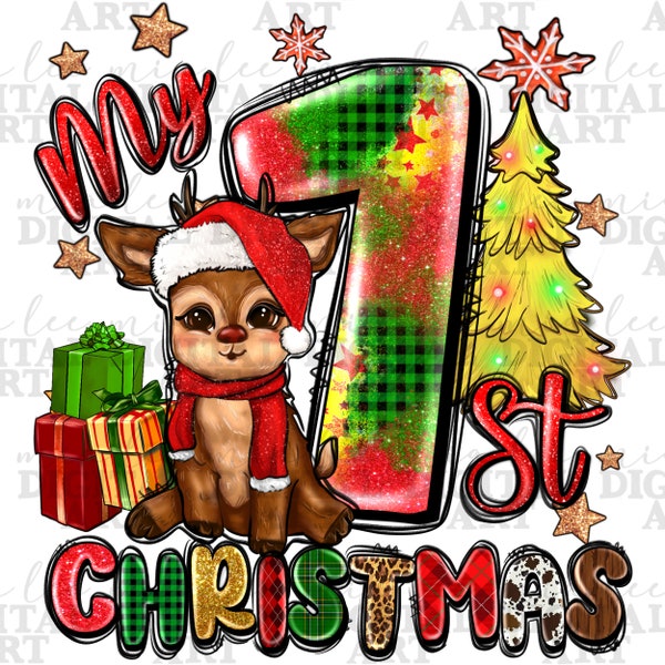 My 1st Christmas deer png sublimation design download, Happy New Year png, Merry Christmas png, Christmas deer png, sublimate download