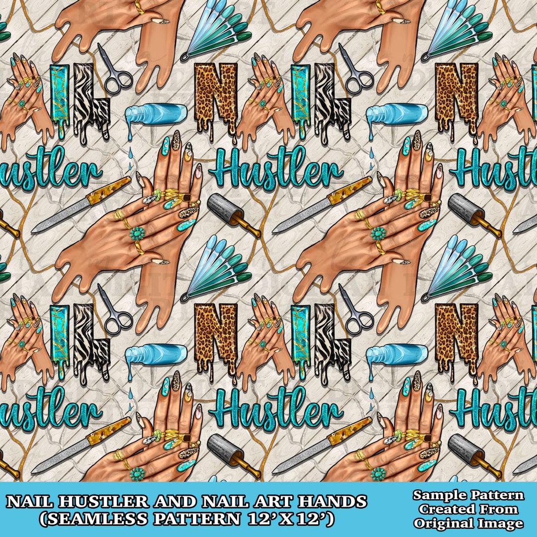 Nail Art Hands and Polish Seamless Pattern Digital Paper, Nail Digital ...
