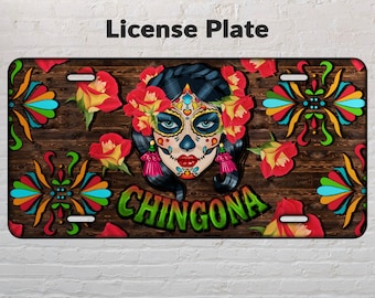 Chingona sugar skull license plate png sublimation design download, Mexico license plate png, cinco de mayo png, sublimate designs download
