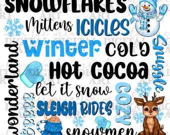 Winter Typografie png Sublimation Design Download, Schneemann png, Hallo Winter png, Wintersaison png, Sublimation Designs herunterladen