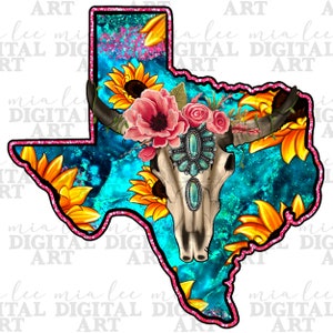 Mapa del oeste de Texas png descarga de diseño de sublimación, mapa Bull Skull png, Texas png, girasoles y mapa de piedras preciosas png, descarga de diseños sublimados