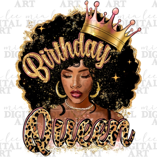 Birthday queen png sublimation design download, birthday party png, afro woman png, birthday crown png, sublimate designs download