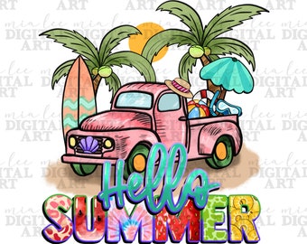 Hello summer truck png sublimation design download, summer vibes png, palm trees png,love summer png, sublimate designs download