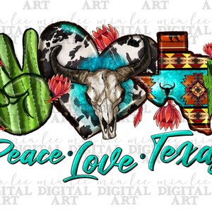 Frieden Liebe Texas png Sublimation Design download, Western png, Texas Karte png, Western Stierschädel png, sublimieren designs download
