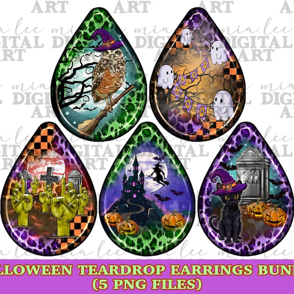 Halloween teardrop earrings bundle png sublimation design download, Happy Halloween png, spooky earrings png, sublimate designs download