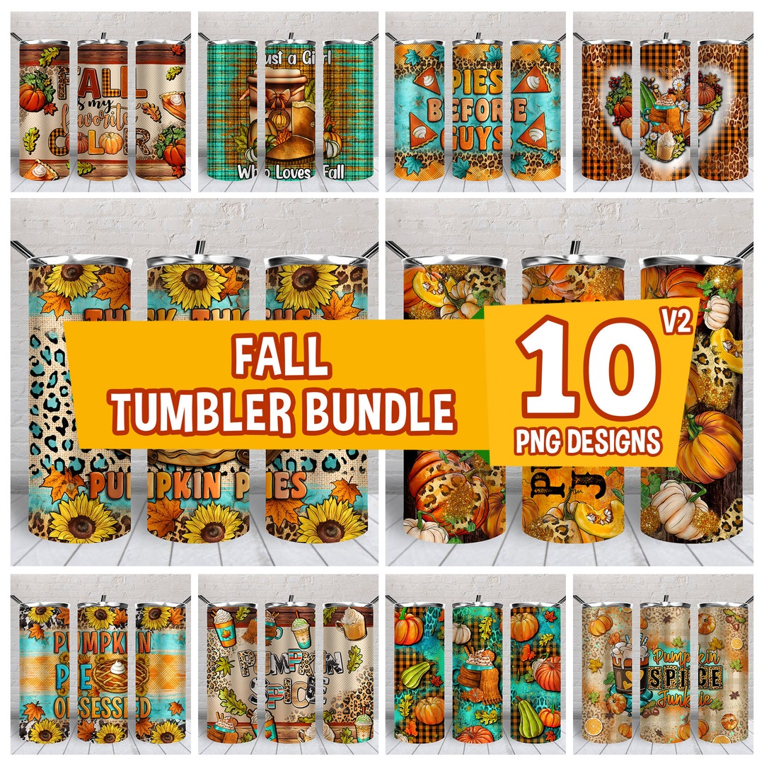 Fall 20 Oz Skinny Tumbler Bundle V2 Png, Tumbler Wrap Png, Fall 20 Oz ...