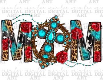 Western mom with cross png sublimation design download, Mother's Day png, Christian png, cross png, sublimate designs download