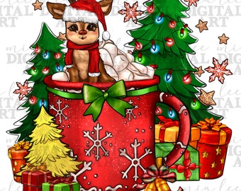 Reindeer Christmas coffee cup png sublimation design download, Happy New Year png, Merry Christmas png, reindeer png, sublimate download