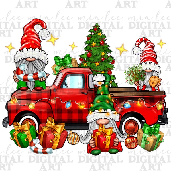 Christmas gnomes truck png sublimation design download, Christmas png, Merry Christmas png, Happy New Year png, sublimate designs download