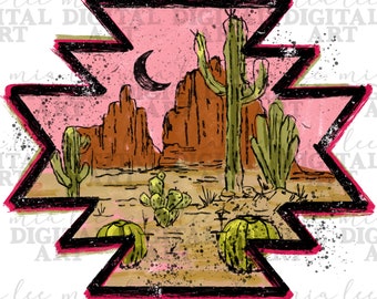 Western desert night png sublimation design download, desert view png, cactus design png, desert vibes png, sublimate designs download