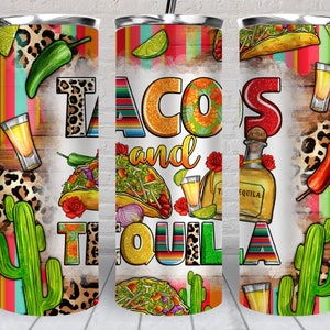 Tacos and tequila 20 oz skinny tumbler png, tumbler wrap png, western 20 oz tumbler designs, cinco de mayo png, Mexico tumbler png download