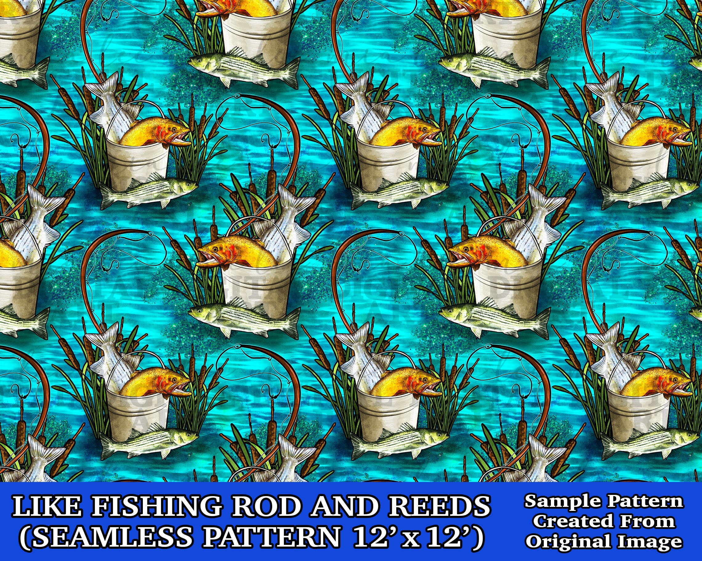 Lake Fishing Rod Seamless Pattern Digital Paper, Fish Digital Seamless ...
