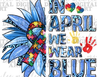 In april dragen we een blauwe png-sublimatieontwerpdownload, autismebewustzijn png, autismepuzzel png, autismeleven png, sublimatieontwerpen downloaden