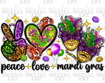 Peace love Mardi Gras png sublimation design download, Mardi Gras masks png, Happy Mardi Gras png, sublimate designs download
