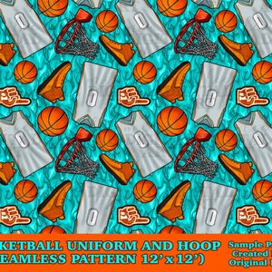 Basketball uniform and hoop seamless pattern digital paper, digital seamless pattern png, seamless pattern png, printable scrapbook paper