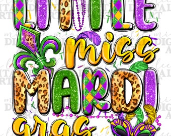 Little miss Mardi Gras png descarga de diseño de sublimación, Fleur de lis png, Happy Mardi Gras png, descarga de diseños sublimados